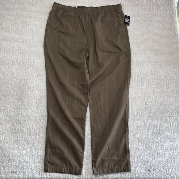 NWT Volcom Psychstone Trousers Brown / Green Lines Elastic Waist Pants Men's XL - Picture 1 of 11